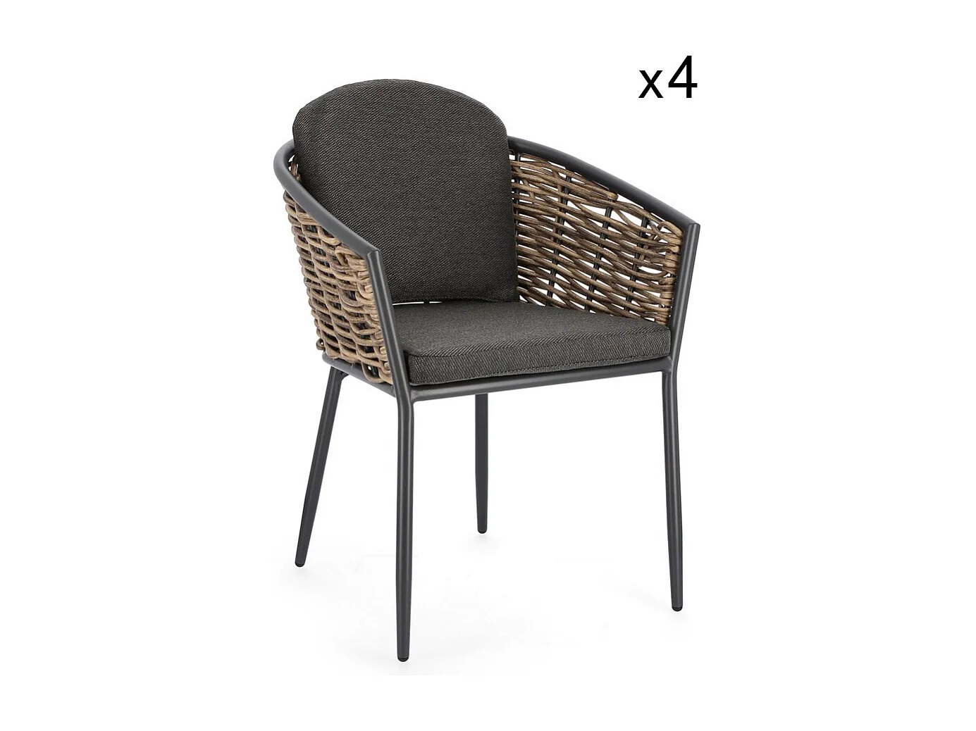 Lot de 4 fauteuils en aluminium anthracite et fibre synthétique - MARIBELA