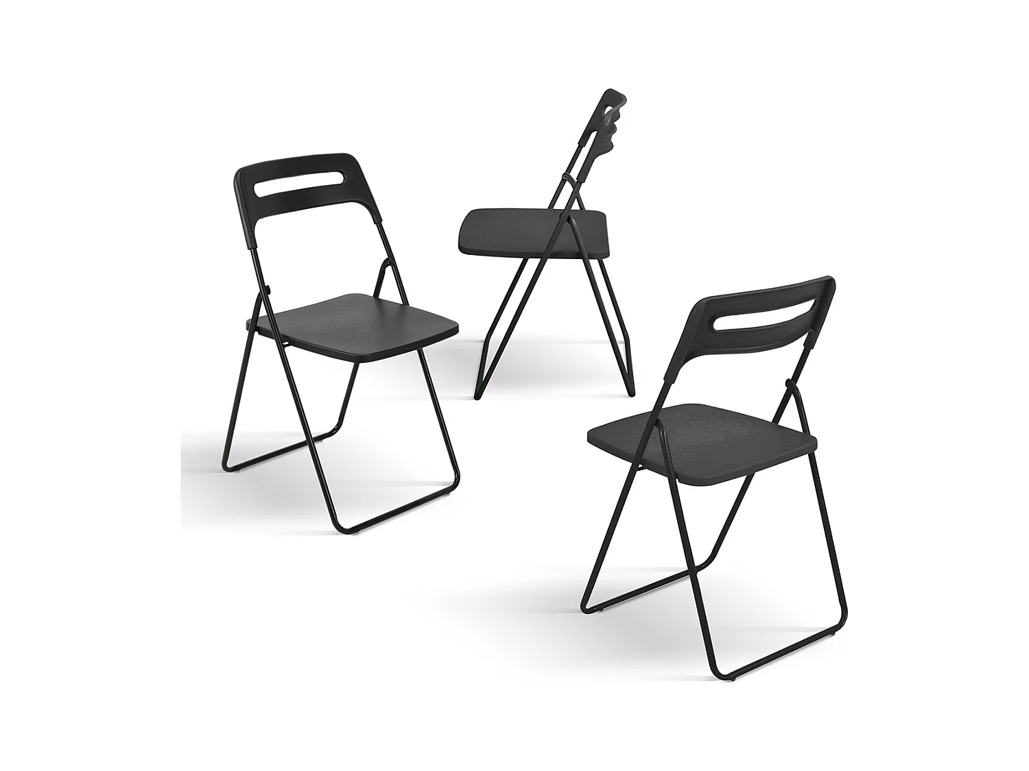 6 Klappstühle aus schwarzem Metall und schwarzem Polypropylen - ALMERIA
