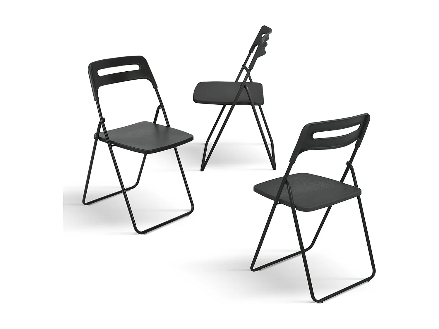 Lot de 6 chaises pliantes en métal noir et polypropylène noir - ALMERIA