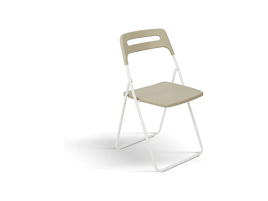 Lot de 6 chaises pliantes en métal blanc et polypropylène couleur tourterelle - ALMERIA
