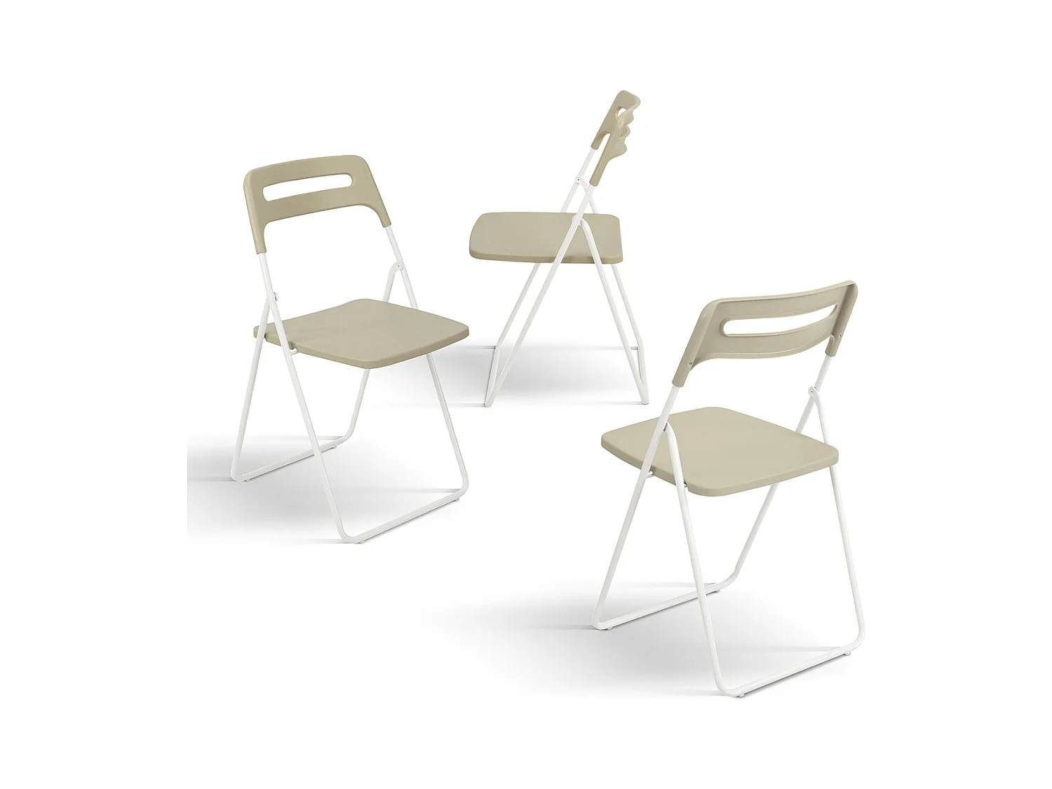 Set di 6 sedie pieghevoli in metallo bianco e polipropilene tortora - ALMERIA