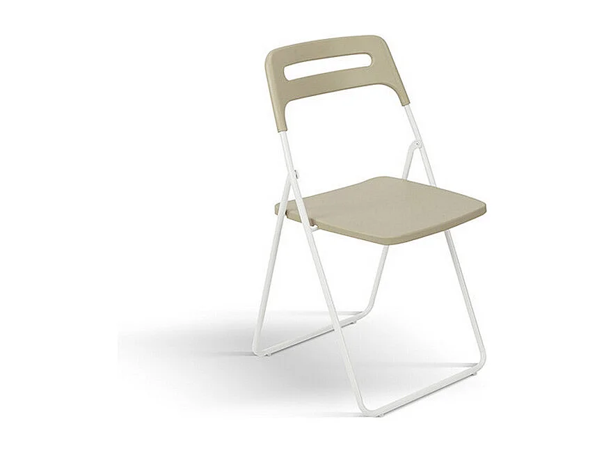 Lot de 6 chaises pliantes en métal blanc et polypropylène couleur tourterelle - ALMERIA