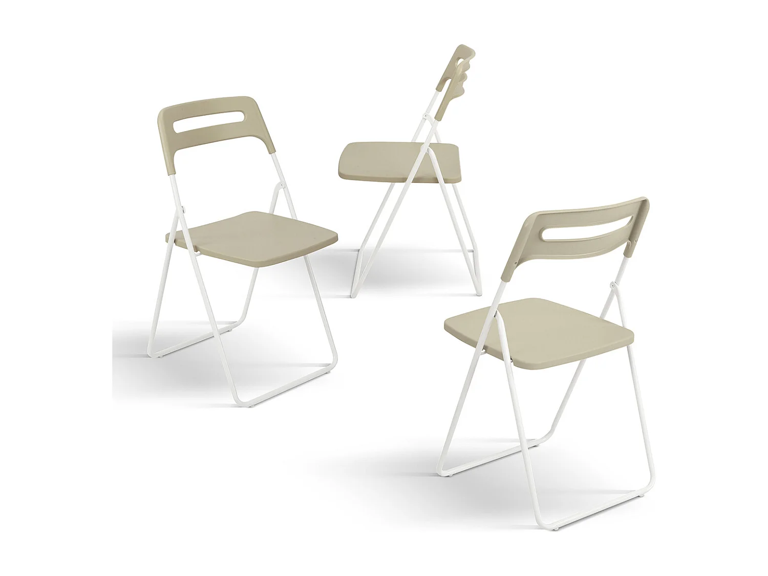 Lot de 6 chaises pliantes en métal blanc et polypropylène couleur tourterelle - ALMERIA