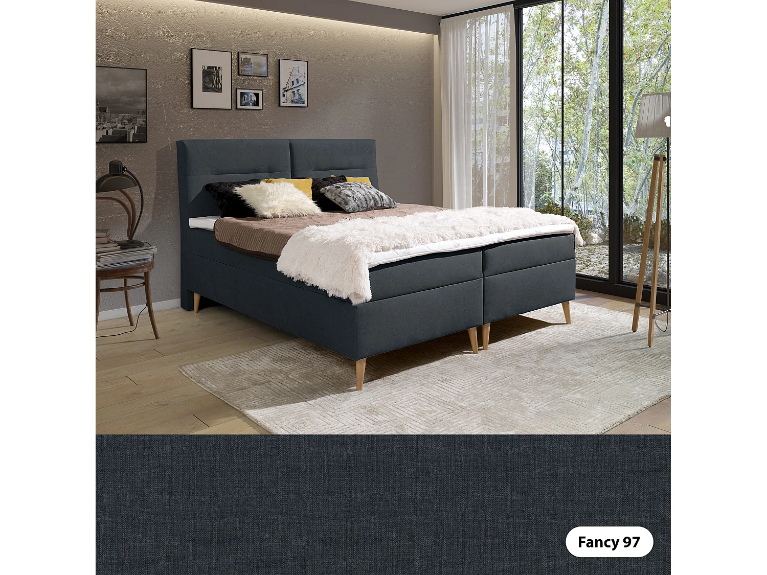 BOXSPRINGBETT mit mit Bettkästen und Topper Scarlett 140x200 cm, Fancy 97 (Dunkelgrau)