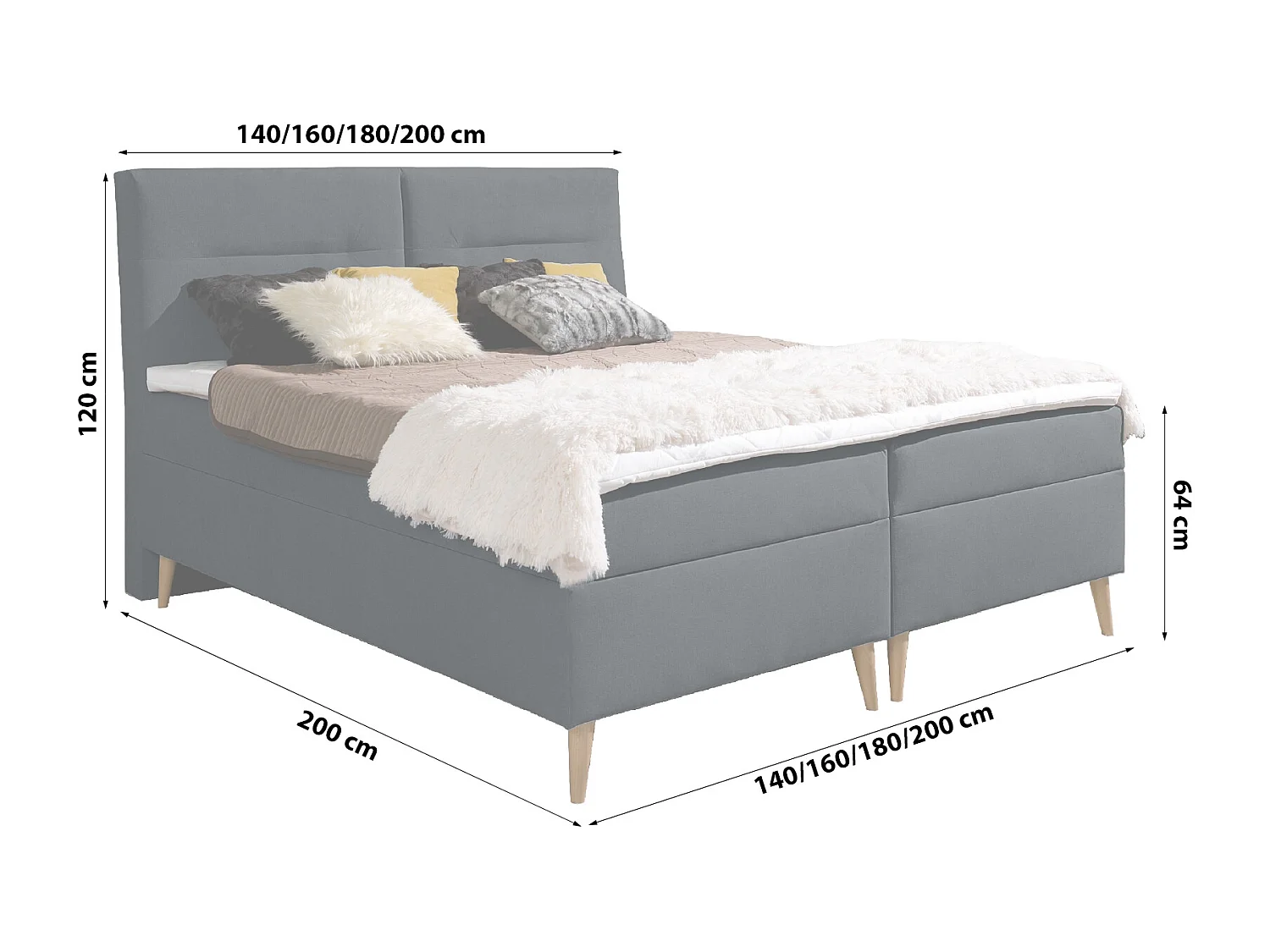 BOXSPRINGBETT mit mit Bettkästen und Topper Scarlett 140x200 cm, Fancy 97 (Dunkelgrau)