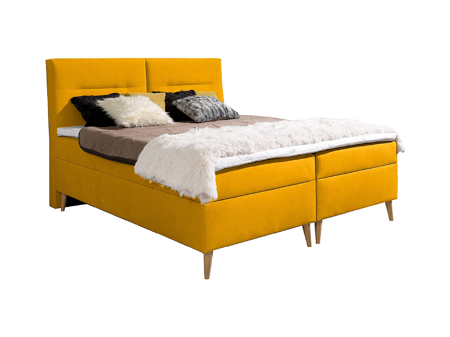 LIT BOXSPRING avec coffres de lit et surmatelas Scarlett 160x200 cm, Fancy 48 (Jaune moutarde)