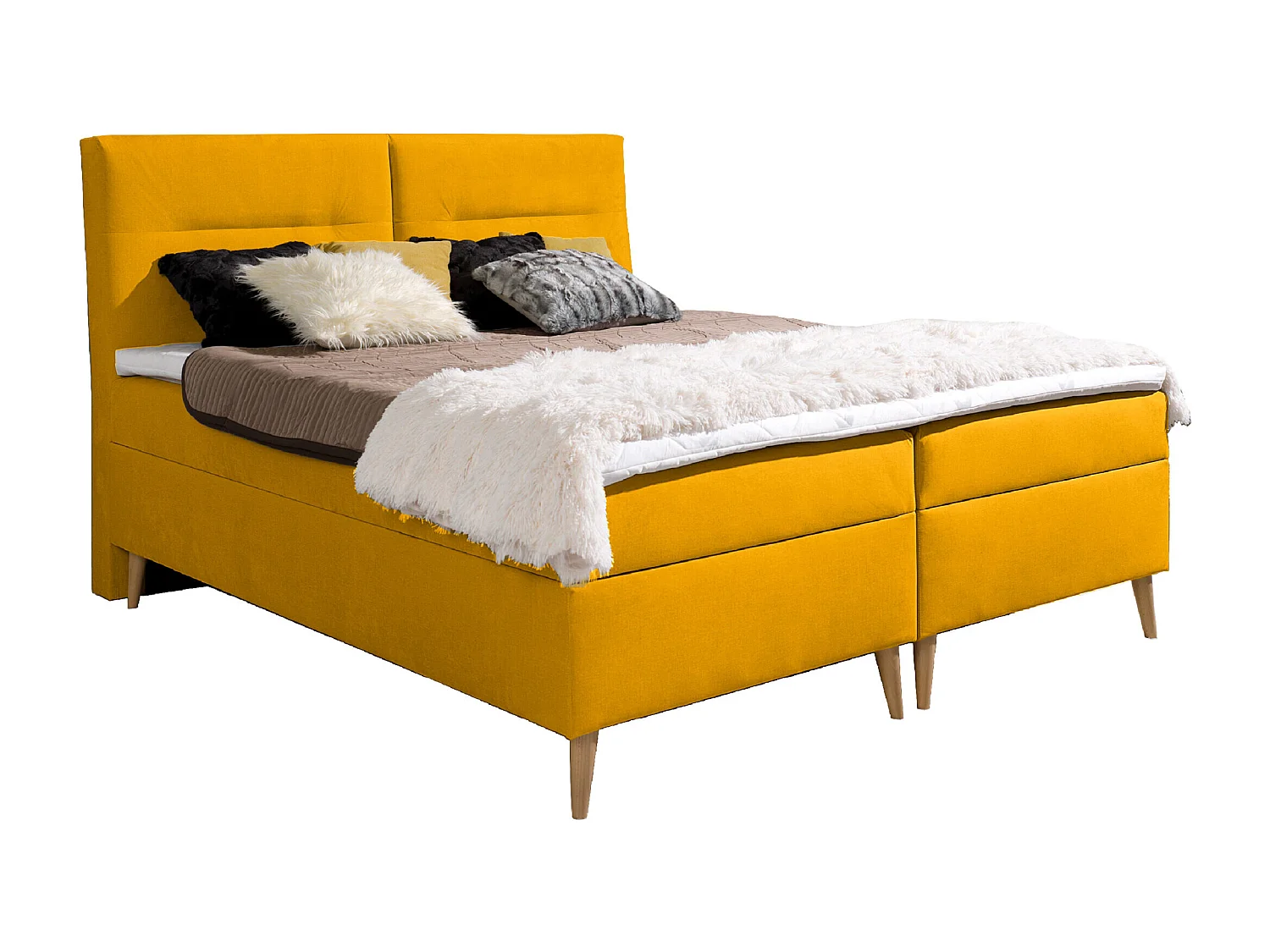 LIT BOXSPRING avec coffres de lit et surmatelas Scarlett 140x200 cm, Fancy 48 (Jaune moutarde)