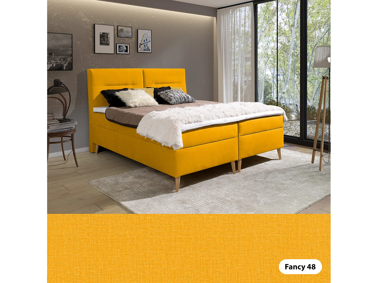 LIT BOXSPRING avec coffres de lit et surmatelas Scarlett 140x200 cm, Fancy 48 (Jaune moutarde)