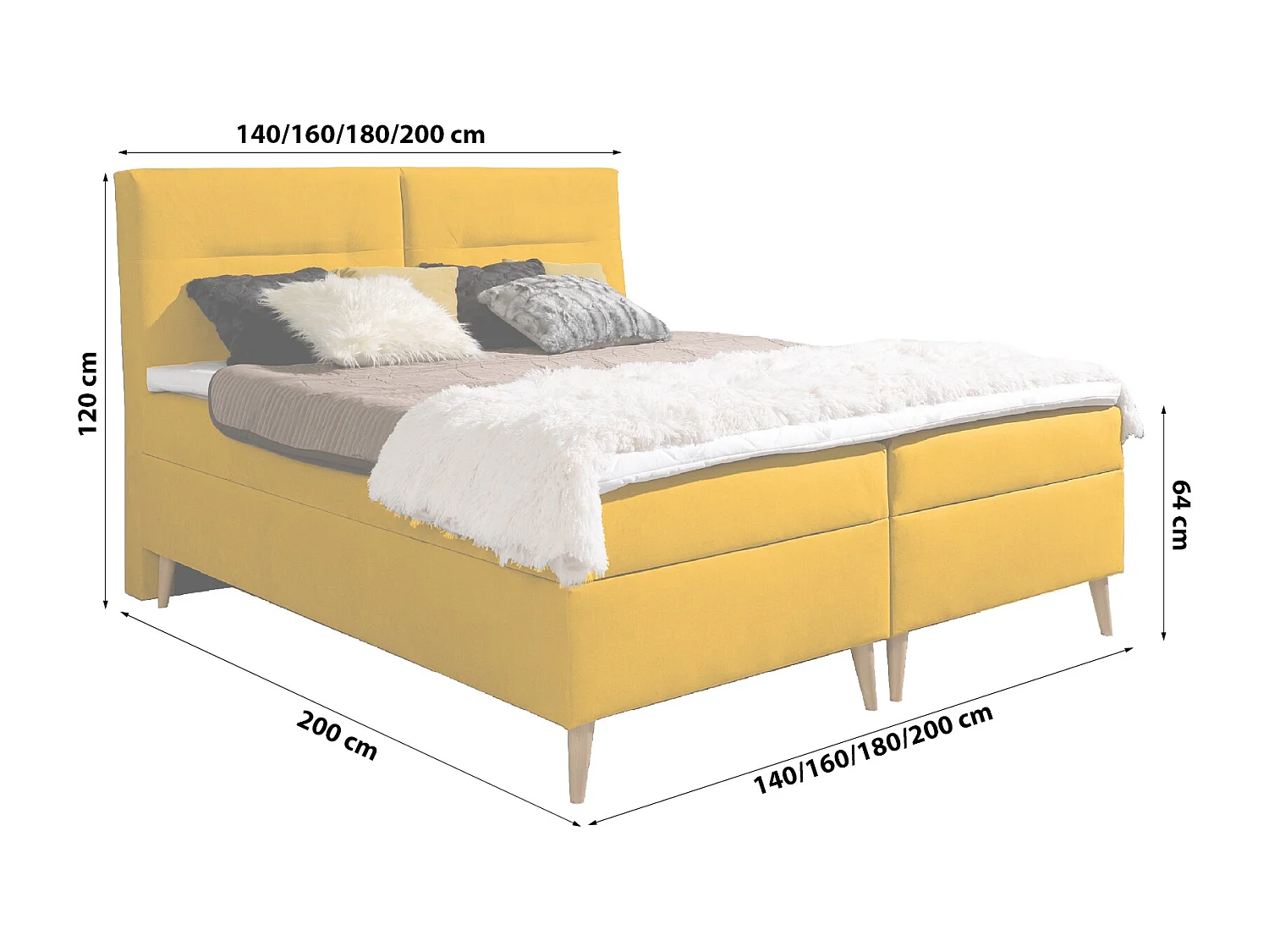 LIT BOXSPRING avec coffres de lit et surmatelas Scarlett 140x200 cm, Fancy 48 (Jaune moutarde)