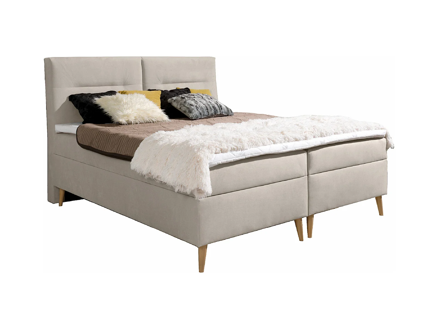 LIT BOXSPRING avec coffres de lit et surmatelas Scarlett 160x200 cm, Fancy 06 (Beige clair)