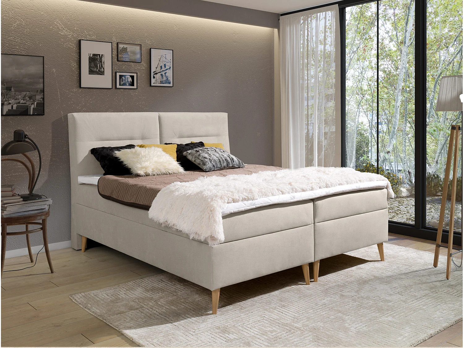 BOXSPRINGBETT mit mit Bettkästen und Topper Scarlett 160x200 cm, Fancy 06 (Hellbeige)