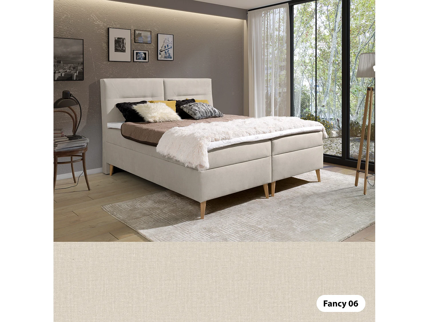 BOXSPRINGBETT mit mit Bettkästen und Topper Scarlett 160x200 cm, Fancy 06 (Hellbeige)