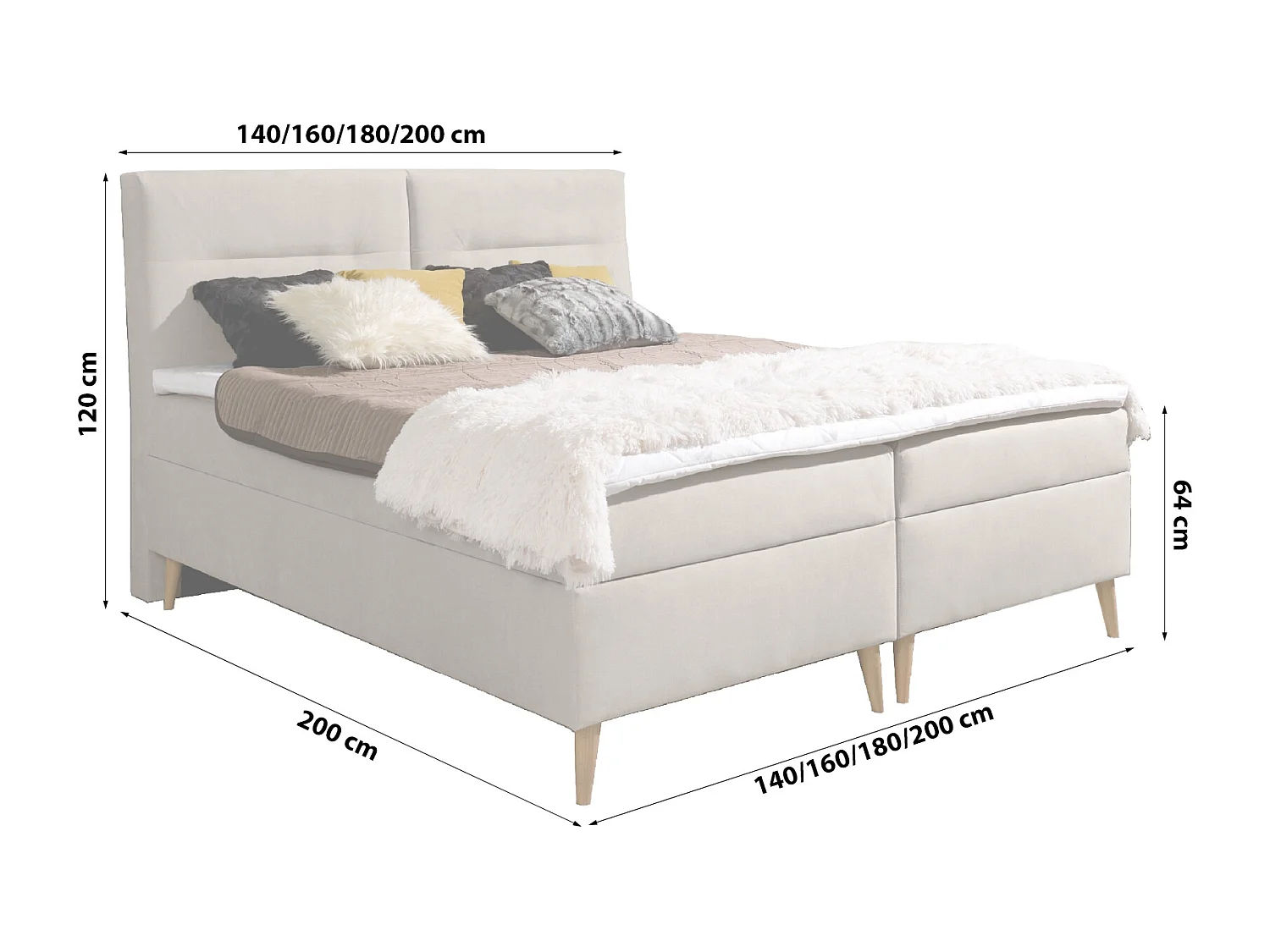 BOXSPRINGBETT mit mit Bettkästen und Topper Scarlett 160x200 cm, Fancy 06 (Hellbeige)