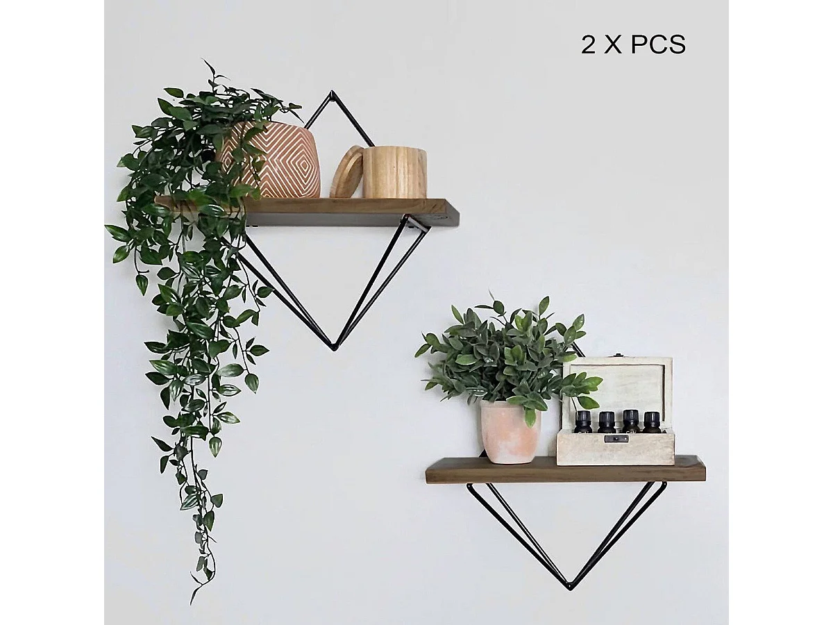 Set di 2 mensole a muro in metallo nero e legno massello L30 cm