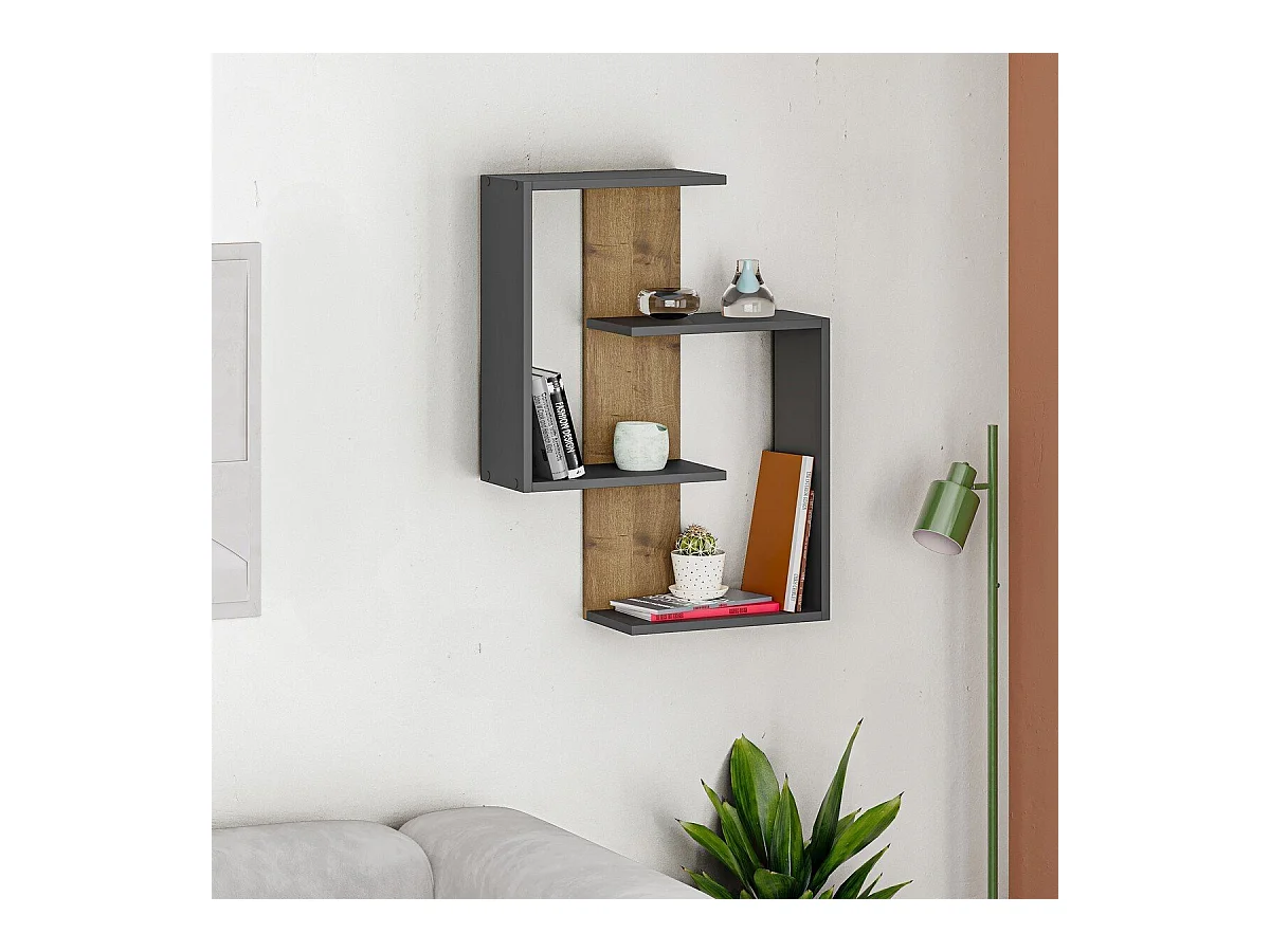 Etagère murale décor chêne et gris anthracite H85 cm - PARANOID