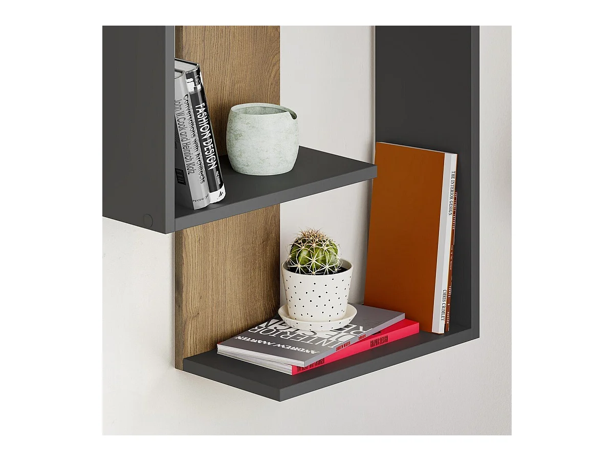 Etagère murale décor chêne et gris anthracite H85 cm - PARANOID