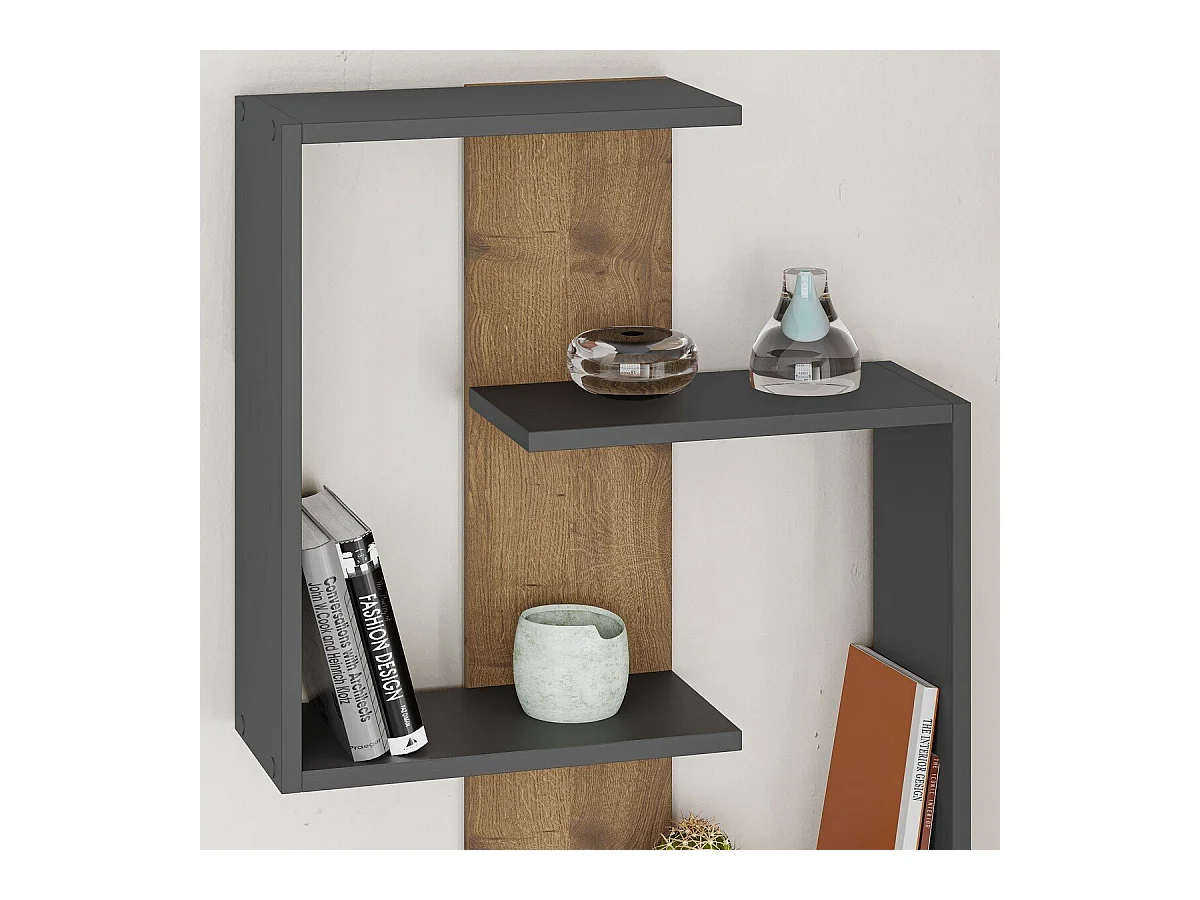 Etagère murale décor chêne et gris anthracite H85 cm - PARANOID