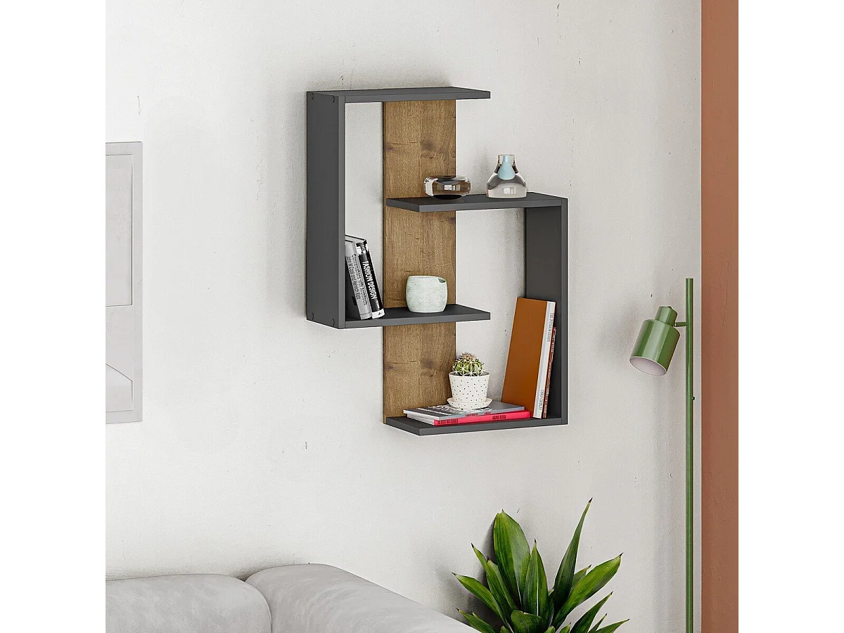 Etagère murale décor chêne et gris anthracite H85 cm - PARANOID