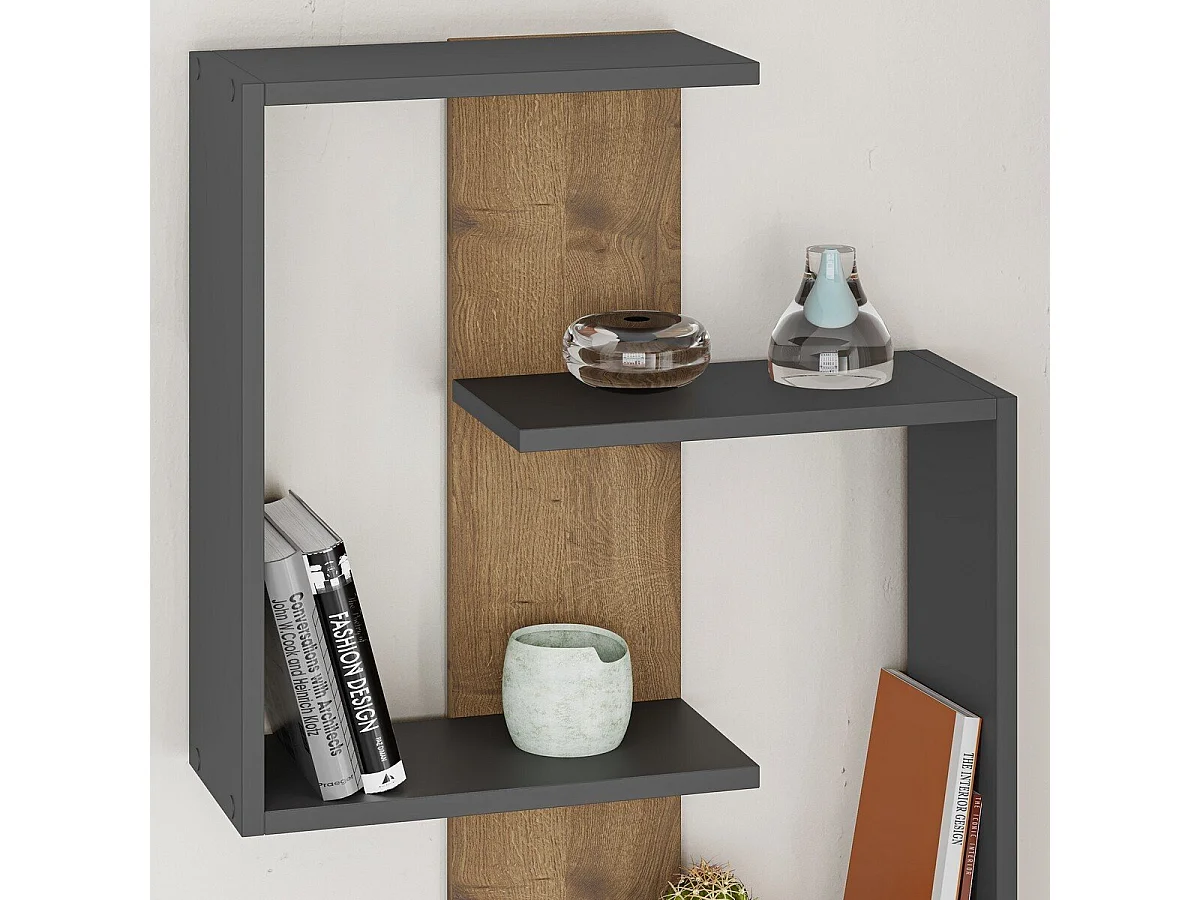 Etagère murale décor chêne et gris anthracite H85 cm - PARANOID