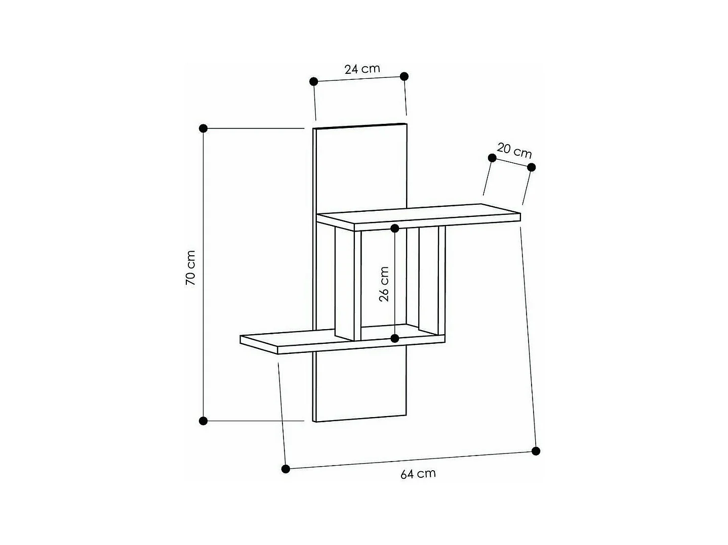 Etagère murale 2 tablettes H70 cm - MILL