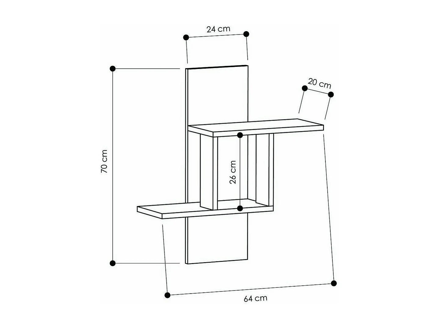 Etagère murale 2 tablettes H70 cm - MILL