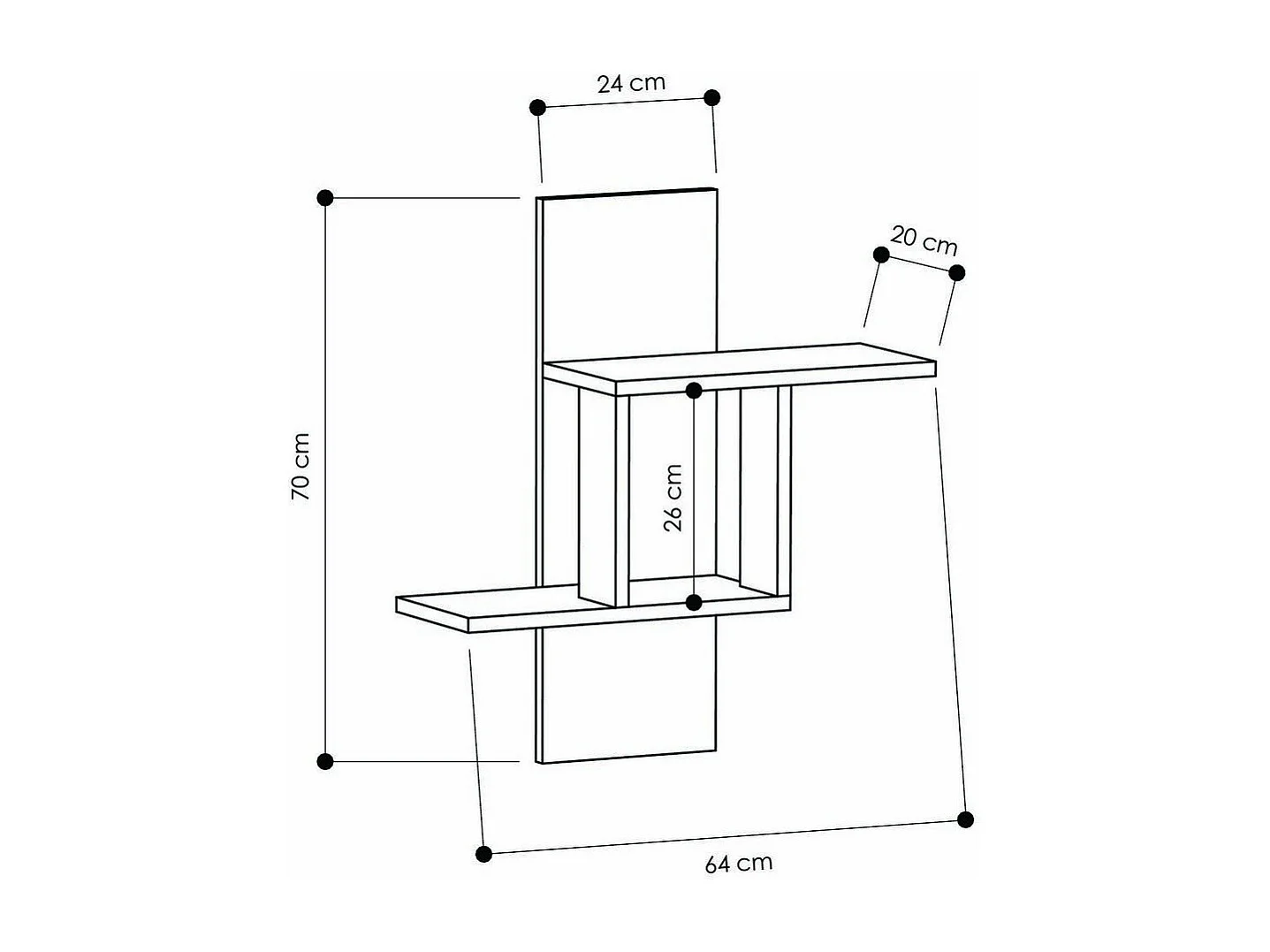 Półka ścienna z 2 półkami, wys. 70 cm - MILL