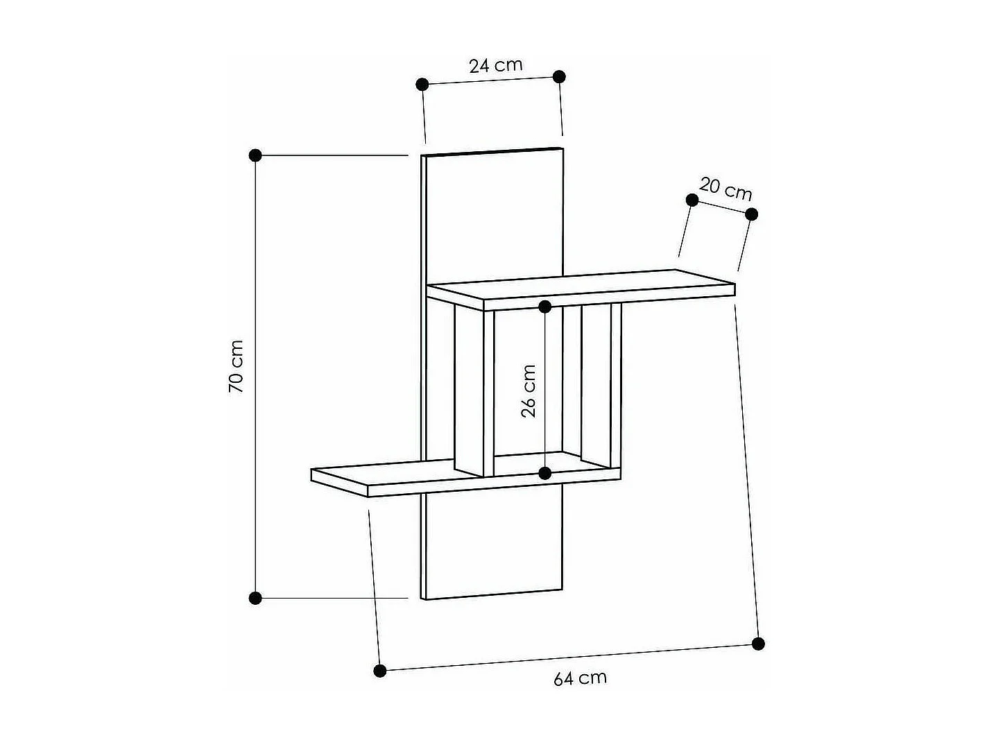 Półka ścienna z 2 półkami, wys. 70 cm - MILL