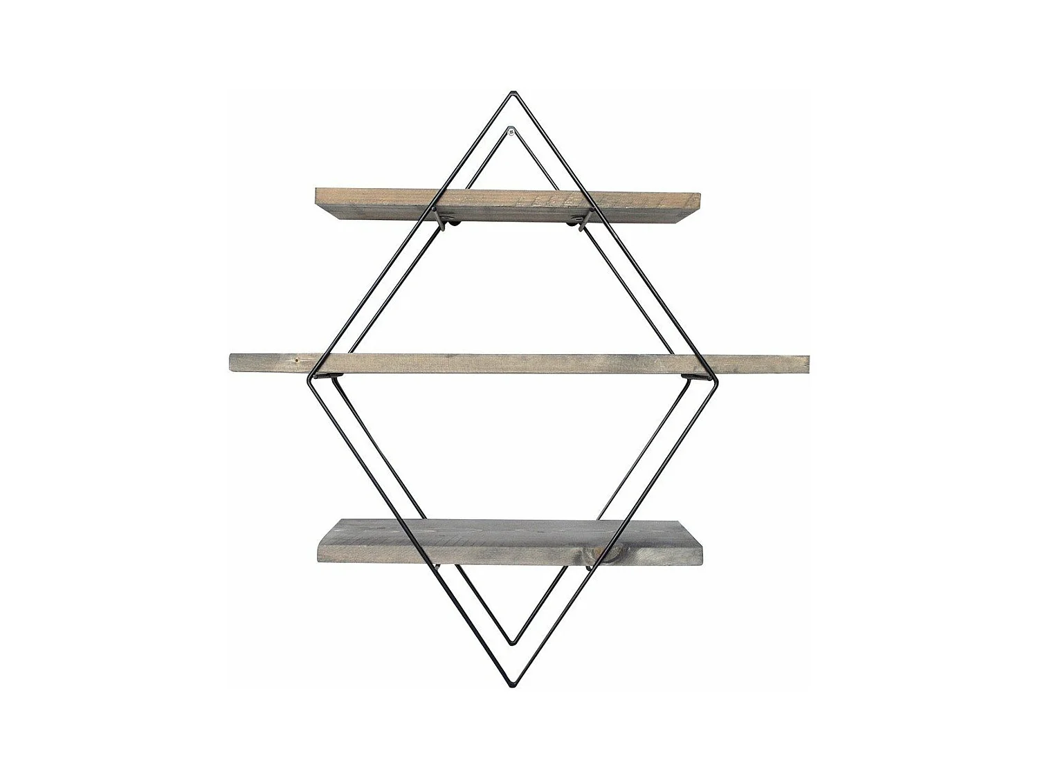 Etagère murale losange en métal noir et bois massif L60 cm