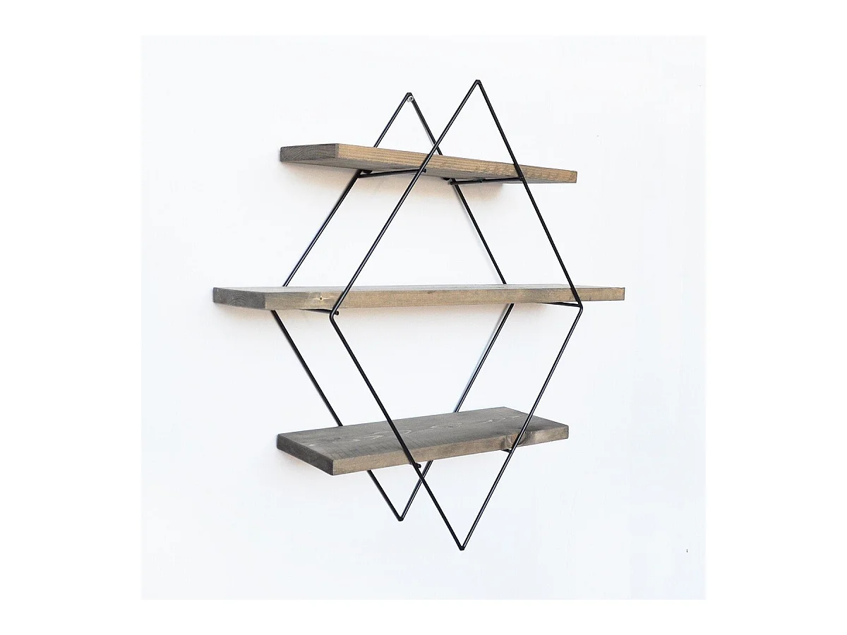 Etagère murale losange en métal noir et bois massif L60 cm