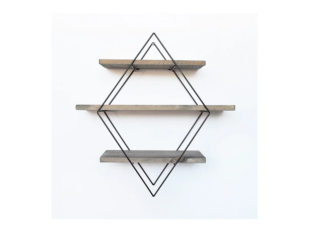 Etagère murale losange en métal noir et bois massif L60 cm