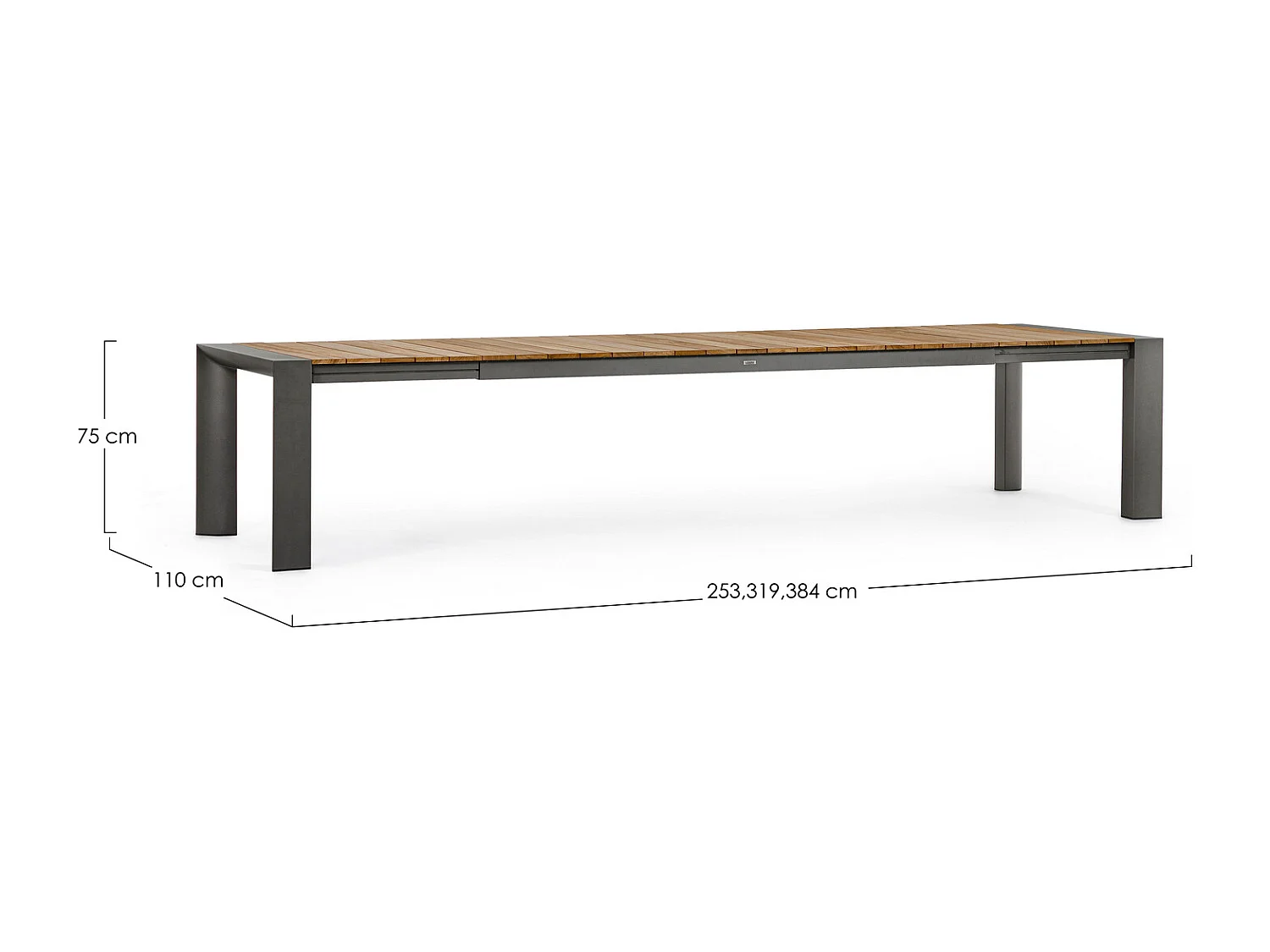 Table à rallonge en aluminium anthracite et bois de teck 253x110-384x110 - CAMERON
