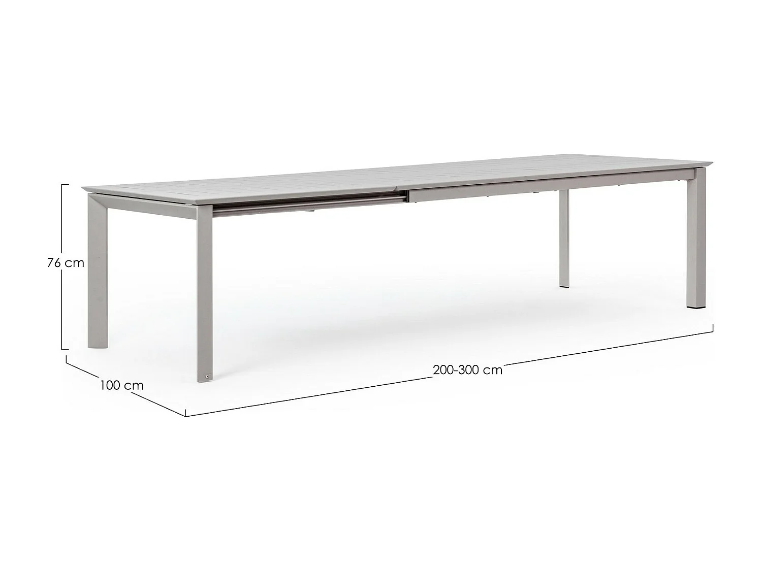 Table à rallonge en aluminium gris tourterelle 200×110 cm - 300×110 cm - KONNOR