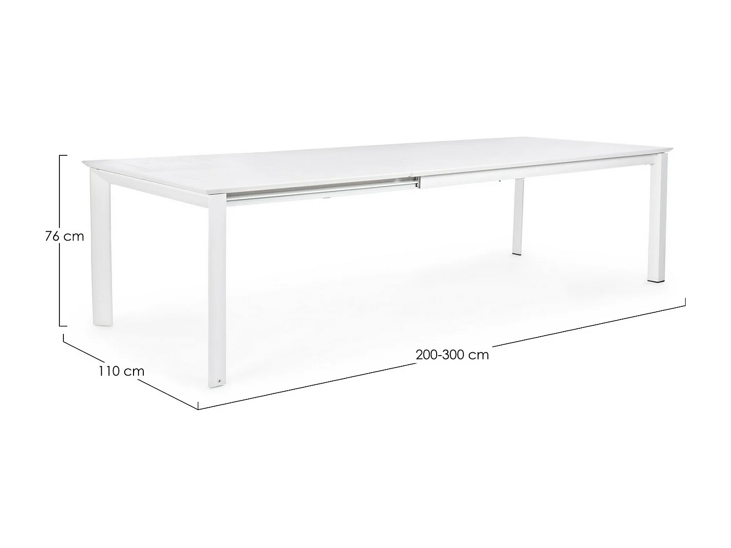 Table à rallonge en aluminium blanc 200×110 cm - 300×110 cm - KONNOR