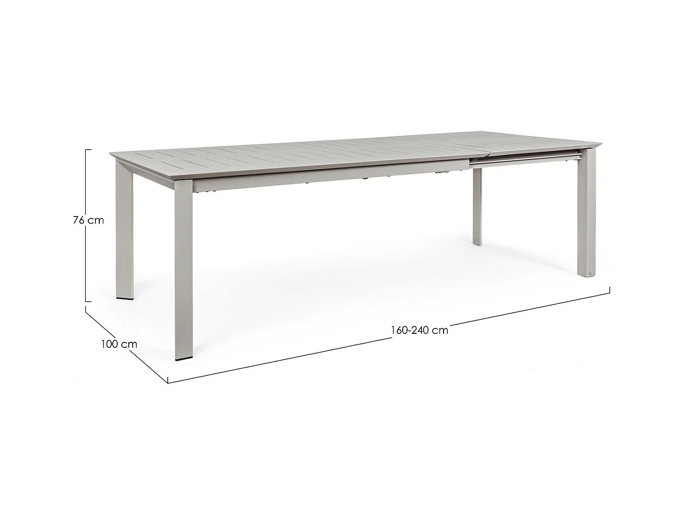 Table à rallonge en aluminium gris tourterelle 160×100 cm - 240×100 cm - KONNOR