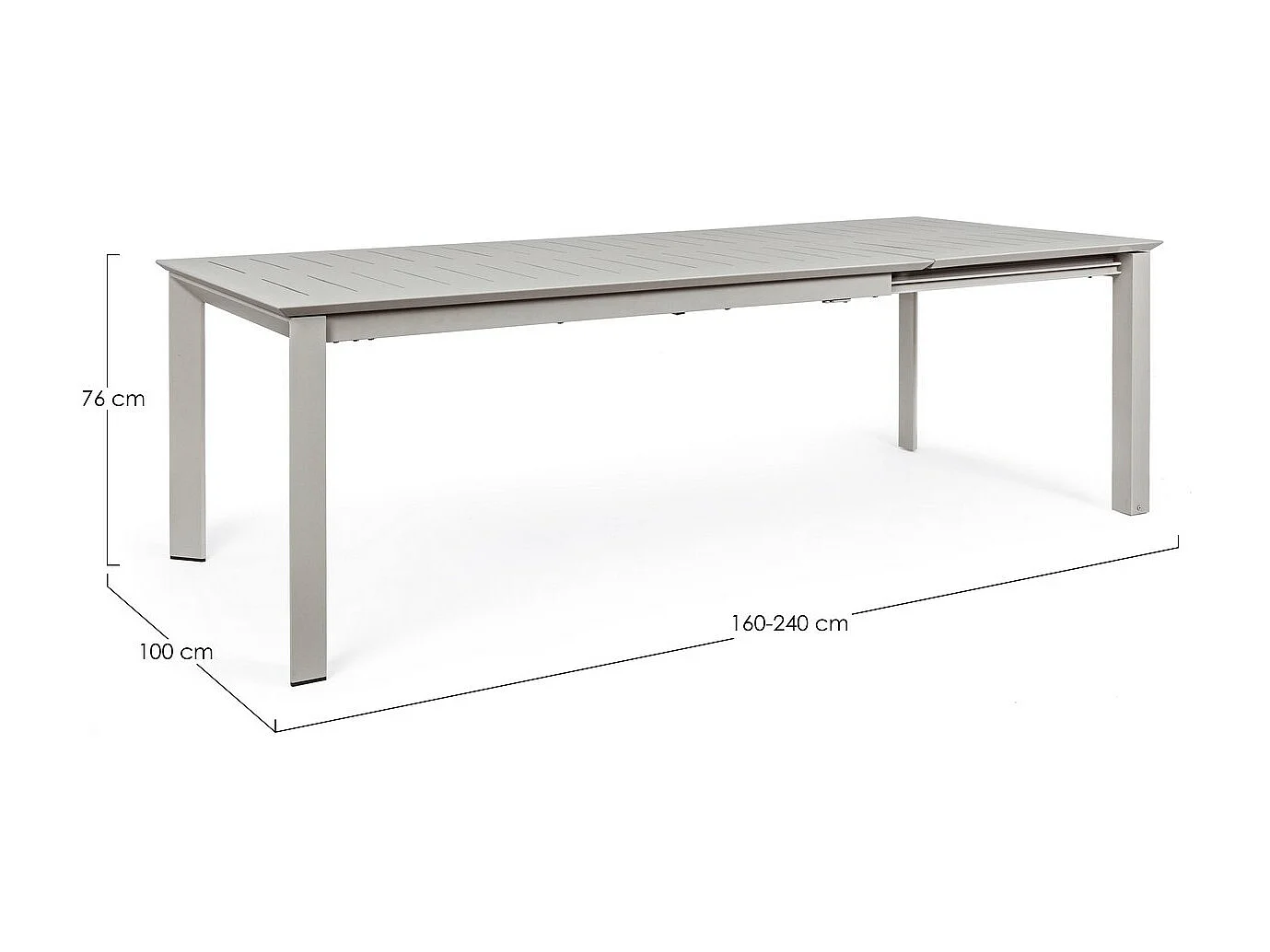 Table à rallonge en aluminium gris tourterelle 160×100 cm - 240×100 cm - KONNOR