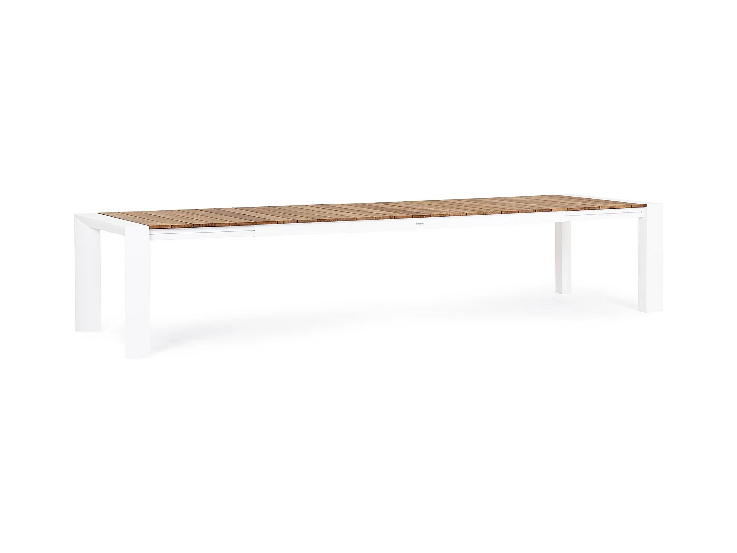 Table à rallonge en aluminium blanc et bois de teck 253x110-384x110 - CAMERON