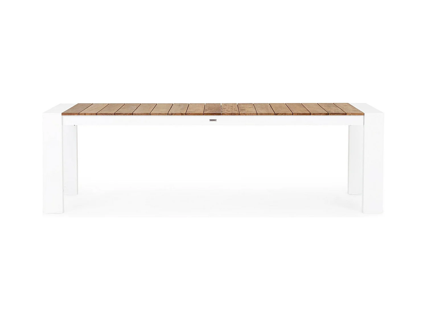 Table à rallonge en aluminium blanc et bois de teck 253x110-384x110 - CAMERON