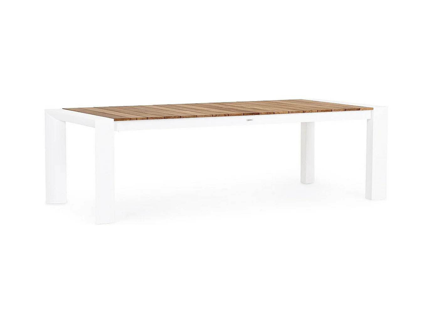 Ausziehbarer Tisch aus weißem Aluminium und Teakholz 253x110-384x110 - CAMERON