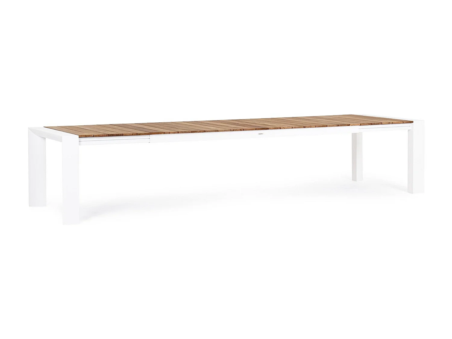 Table à rallonge en aluminium blanc et bois de teck 253x110-384x110 - CAMERON