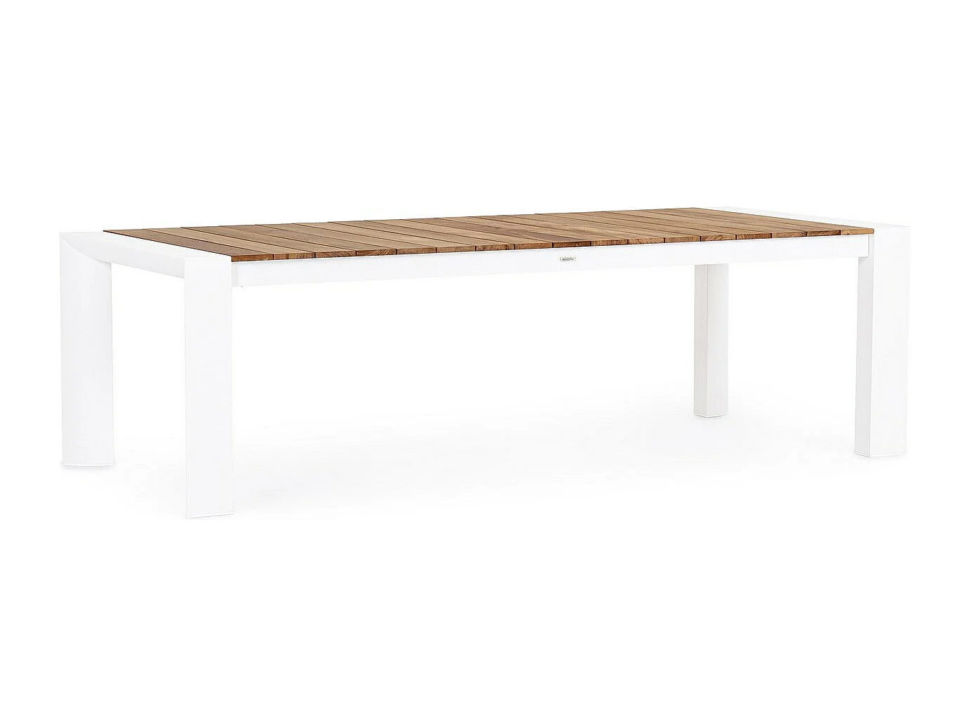 Table à rallonge en aluminium blanc et bois de teck 253x110-384x110 - CAMERON