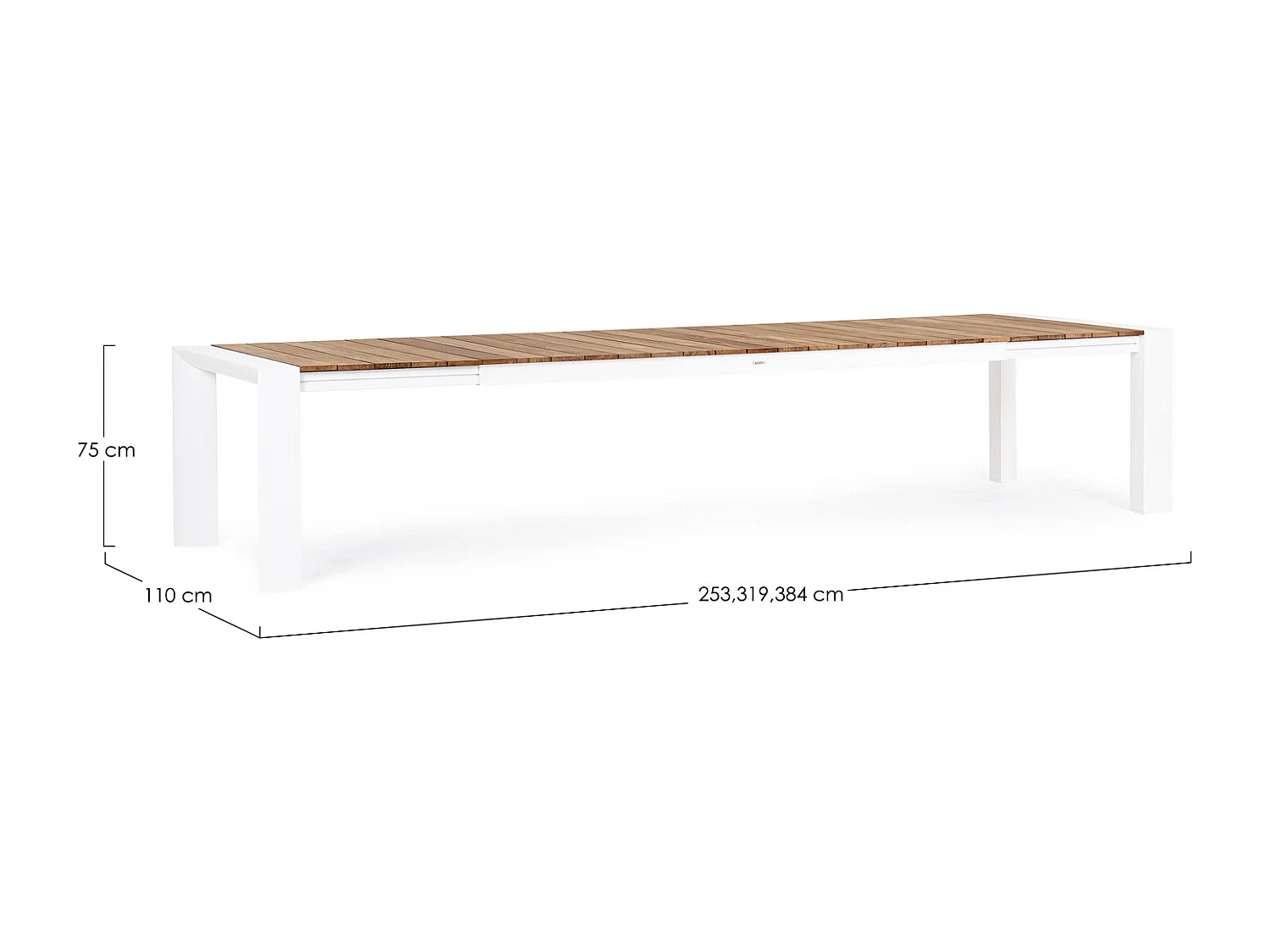 Table à rallonge en aluminium blanc et bois de teck 253x110-384x110 - CAMERON
