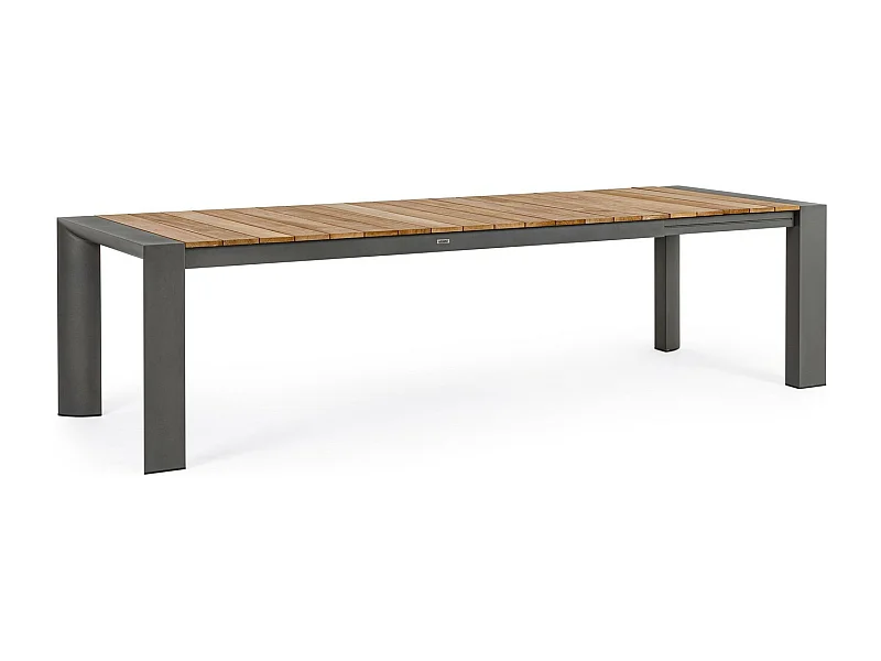 Table à rallonge en aluminium anthracite et bois de teck 228x100-294x100 - CAMERON