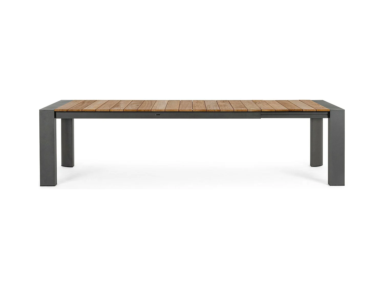 Uitschuiftafel in antraciet aluminium en teakhout 228x100-294x100 - CAMERON