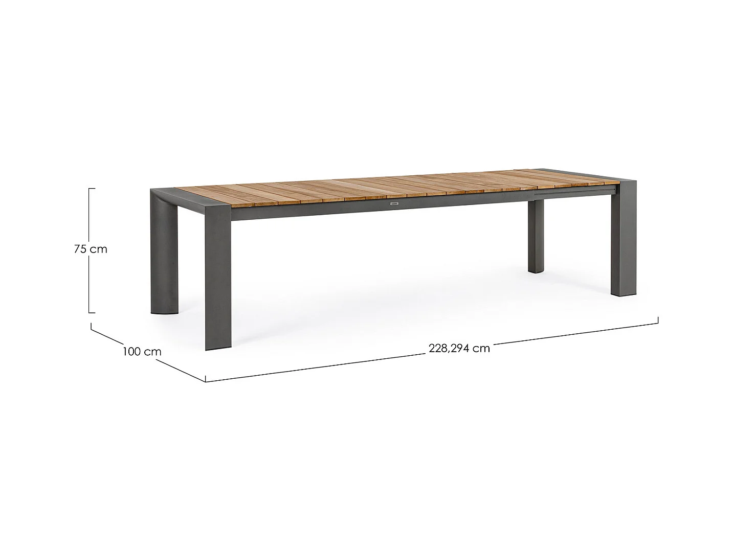 Uitschuiftafel in antraciet aluminium en teakhout 228x100-294x100 - CAMERON