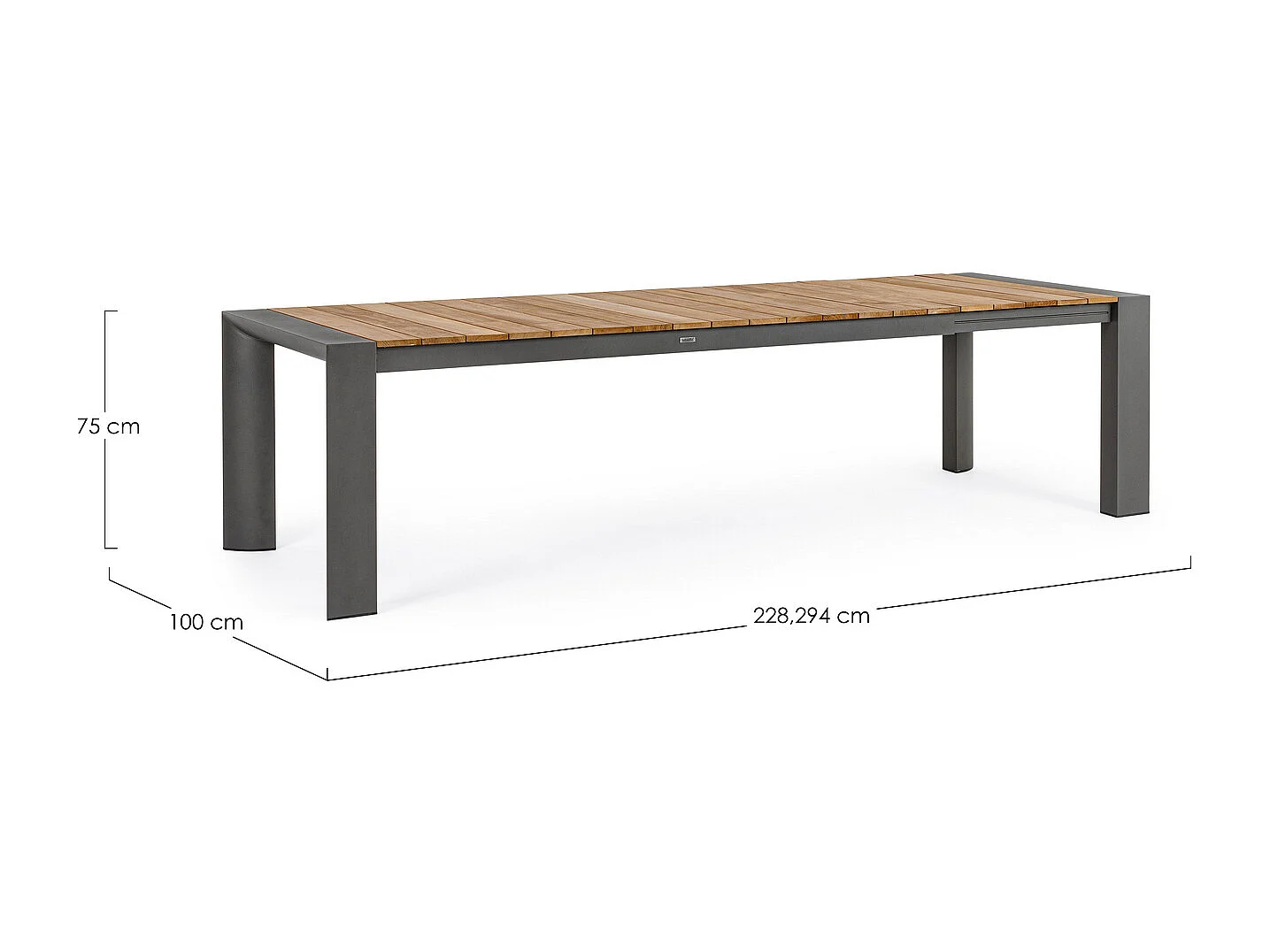 Table à rallonge en aluminium anthracite et bois de teck 228x100-294x100 - CAMERON