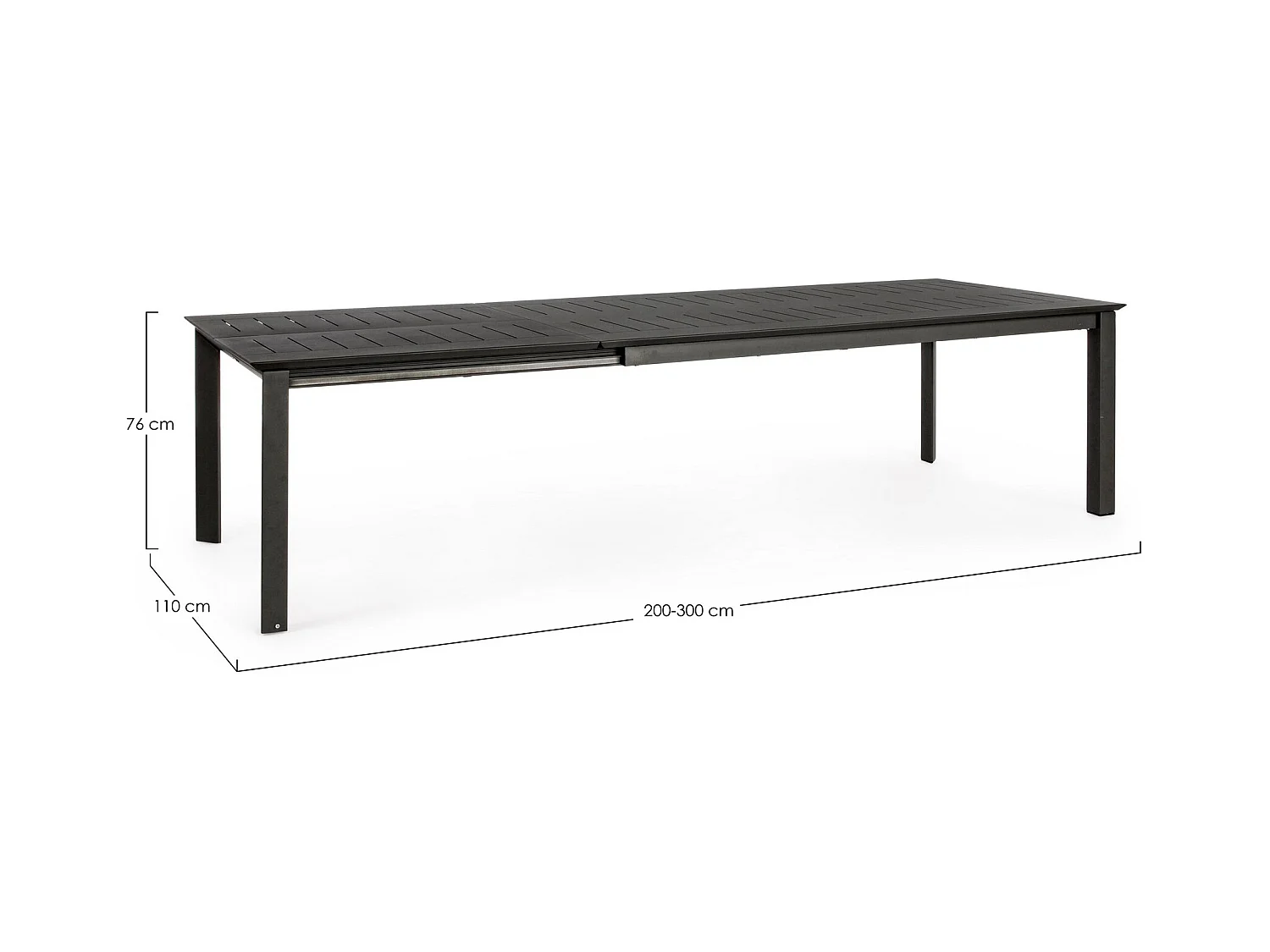 Stół rozkładany z antracytowego aluminium 200×110 cm - 300×110 cm - KONNOR