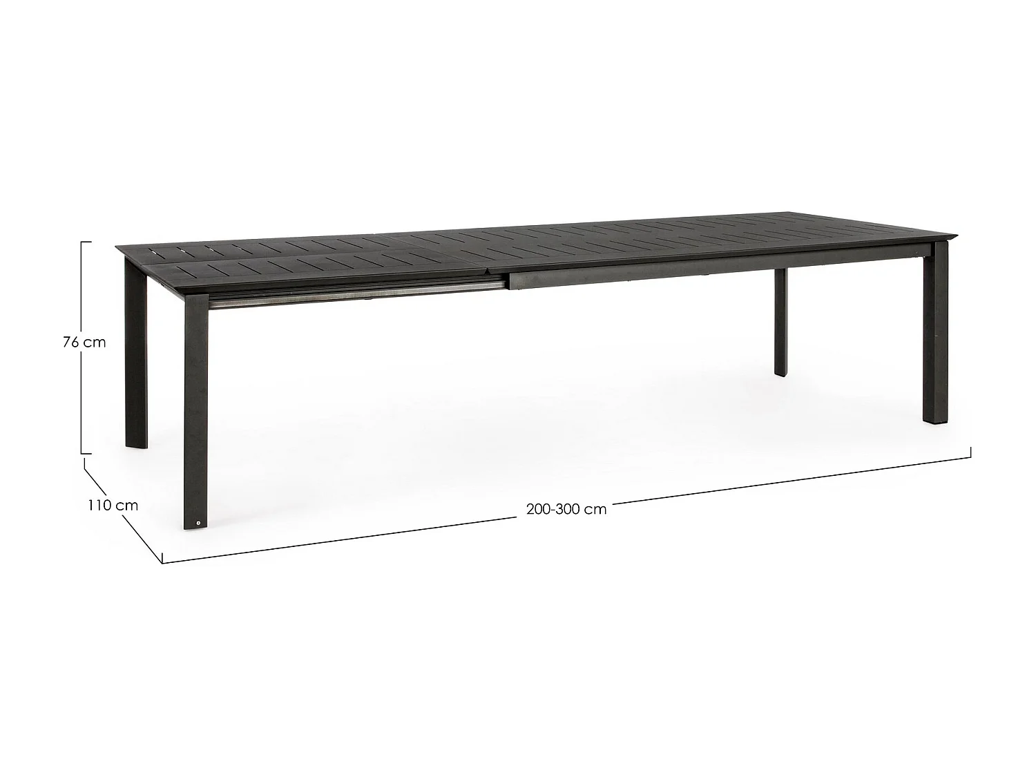 Table à rallonge en aluminium anthracite 200×110 cm - 300×110 cm - KONNOR