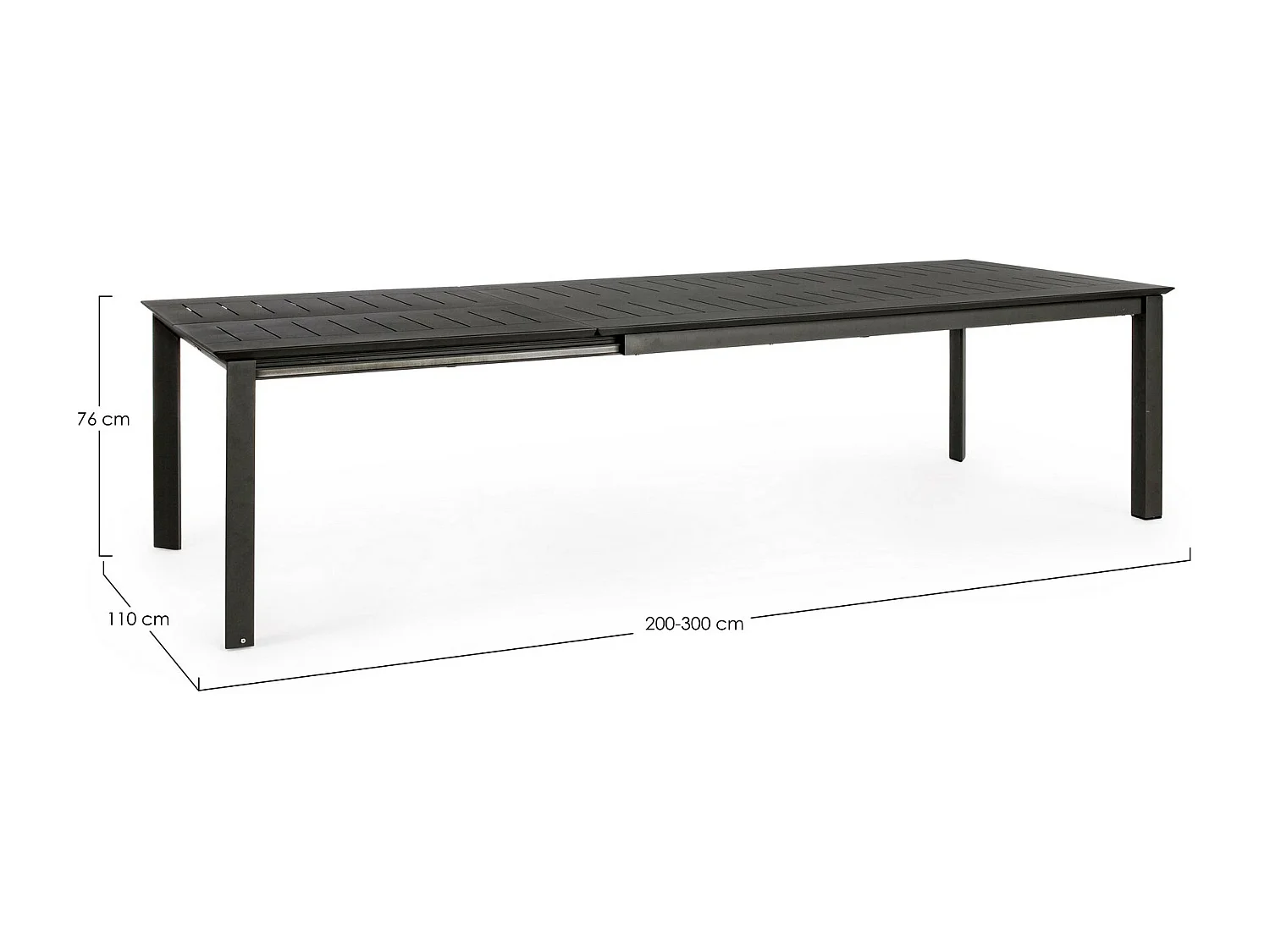 Table à rallonge en aluminium anthracite 200×110 cm - 300×110 cm - KONNOR
