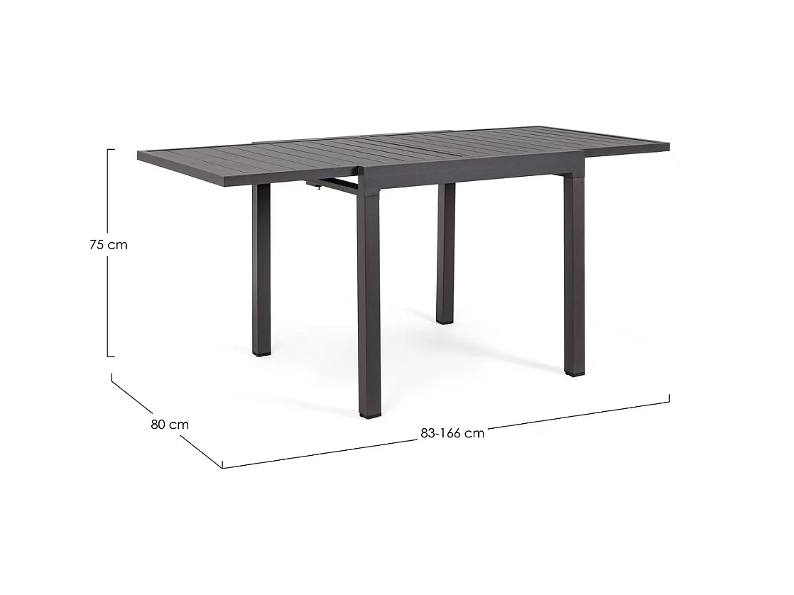 Antraciet aluminium uitschuifbare tafel 83x80 cm - 166x80 cm - PELAGIUS