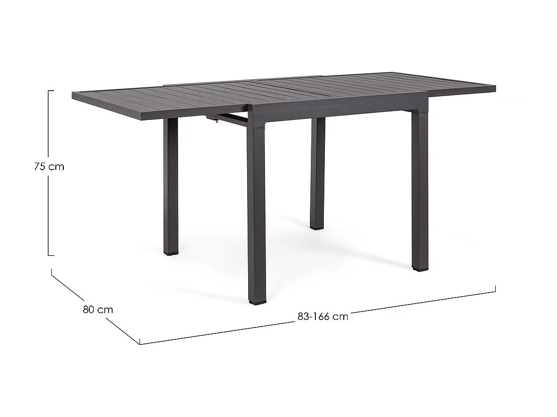 Table à rallonge en aluminium anthracite 83x80 cm - 166x80 cm - PELAGIUS
